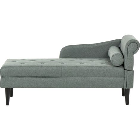 Chaise longue de tela diván de estilo moderno patas de madera cojín incluido fácil de limpiar verde derecho Yvoire