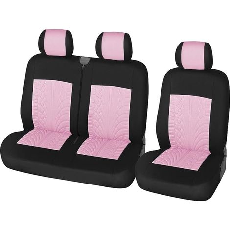 Housses de siège auto universelles (2+1), adaptées à la plupart des fourgonnettes et camions, pour un siège conducteur et deux sièges passagers, rose, avec motif de bande de roulement de pneu 3D. (1/5)