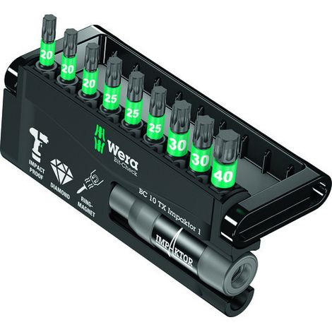 Wera – Jeu d'embouts TORX® intérieur 10 pièces – Acier à outils – Technologie Impactor pour visseuses à percussion – Longueur 75 mm (1/10)