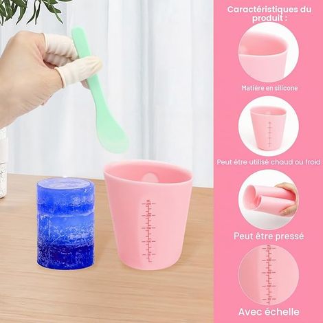 Set de Gobelets en Silicone,Moules Silicone Gobelets avec Tige de Mélange, Compte-gouttes, Lits de Doigts,Mini Spatule pour Les Moules de Bricolage(125ml 250ml 500ml) (1/4)