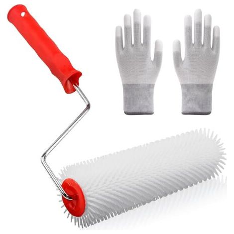 Rouleau Debulleur Ragreage, 23cm Rouleau Debulleur Résine avec Gants, Debulleur Ragreage Utilisé pour Sol Ventilation de la Peinture - Rouleau de purge pour l'aération des revêtements de sol