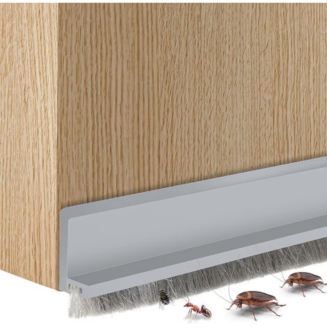 Joint de bas de porte intégré avec brosse, joint de porte autocollant, insonorisant et insectifuge (petit, gris) (1/5)