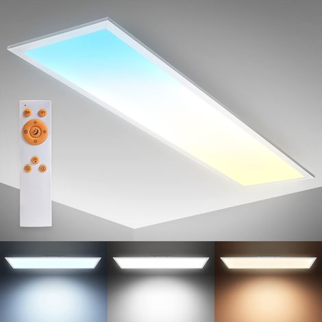 Panneau LED avec télécommande, à intensité variable, dalle led, plafond, plafonnier led, lustre salon et cuisine et chambre, panneaux led, 100x25x6,3 cm, blanc (1/5)