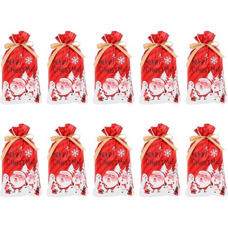 Lot de 10 sacs à cordon coulissant pour Noël, pratiques pour offrir des bonbons et autres gourmandises. Petites pochettes cadeaux.-15X23CM (1/2)