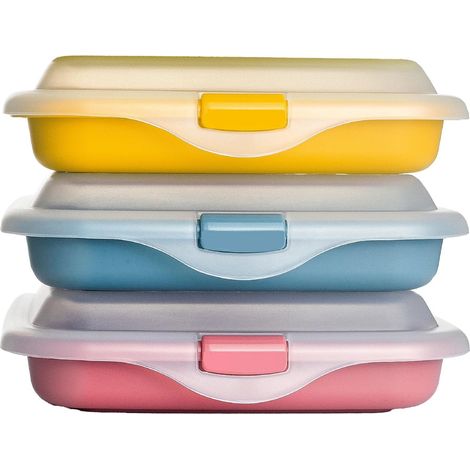 Lot de 3 porte-sandwich - charcuterie - fromage, 3 couvercles de 14,5 x 14,5 x 3,6 cm, plastique sans BPA, réutilisable (1/5)