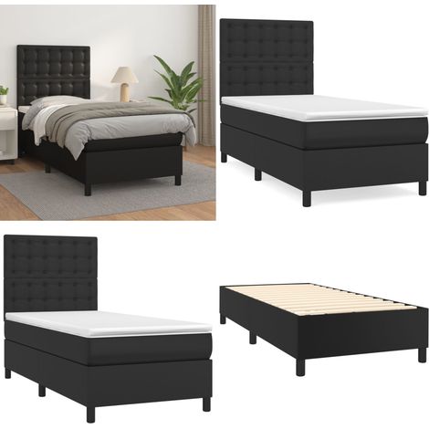 Boxspringbett mit Matratze Schwarz 100x200 cm Kunstleder - Boxspringbett - Doppelbett - Bettenrahmen - Kunstlederbett - Schwarzes Bett - Home & Living