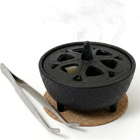 Porte-encens en Fonte avec Couvercle Forme Fleur Lotus, Support Polyvalent pour Tout bâton d'encens, cône, résines, décoration Zen Japonaise Traditionnelle, aromathérapie et Pleine Conscience (1/5)