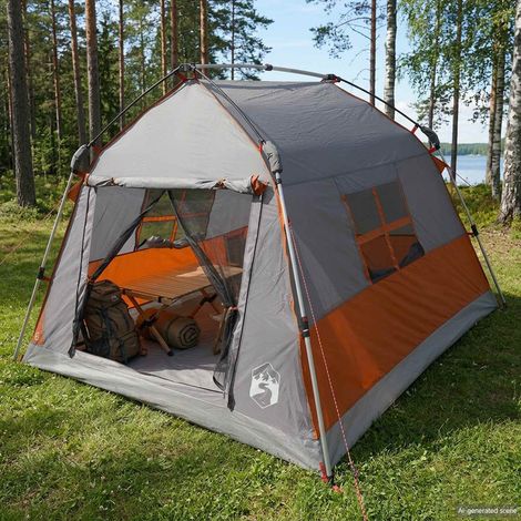 vidaXL Instant Tent Water-resistant 2-Person Grey and Orange (1/5)