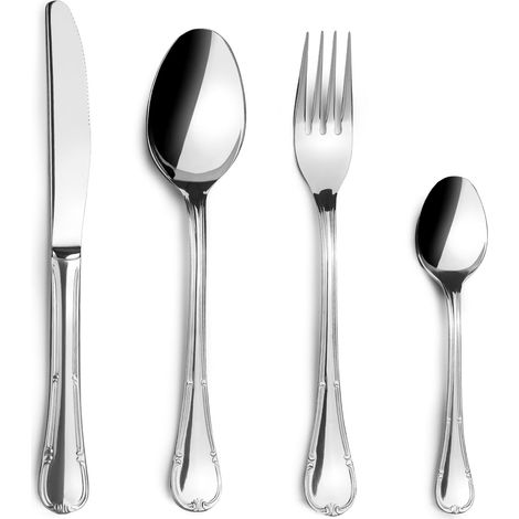Couverts pour 6 Personnes, Paquet 24, acier inoxydable 18/10, 6 cuillères, 6 fourchettes, 6 couteaux, 6 petites cuillères, épaisseur de 2 mm, compatible lave-vaisselle (1/5)
