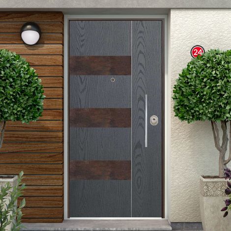 Portone per Esterno Blindato con Pannello Grigio e Inserti Corten (1/2)