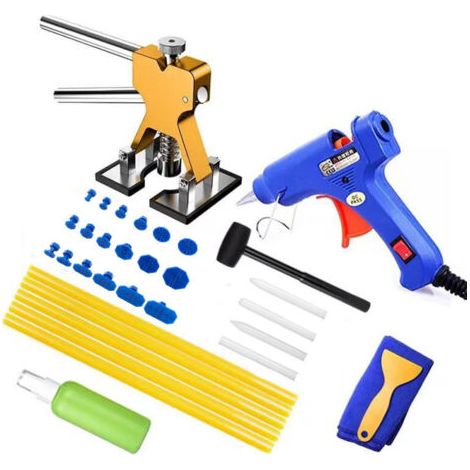 Outil Débosselage sans Peinture Kit Débosselage (Golden)  Carrosserie 34 PCS avec Pistolet à Colle,Doré Dent Extracteur,pour Voiture,Réfrigérateur,Moto Corps,Porte (1/5)