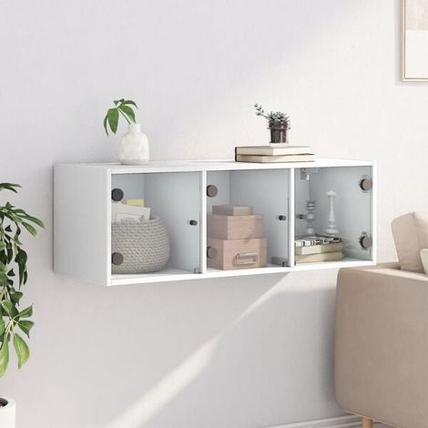 Meuble de Rangement Mural avec Portes en Verre Blanc, Armoire Suspendue 102x37x35 cm pour Salle de Bain ou Cuisine (1/5)