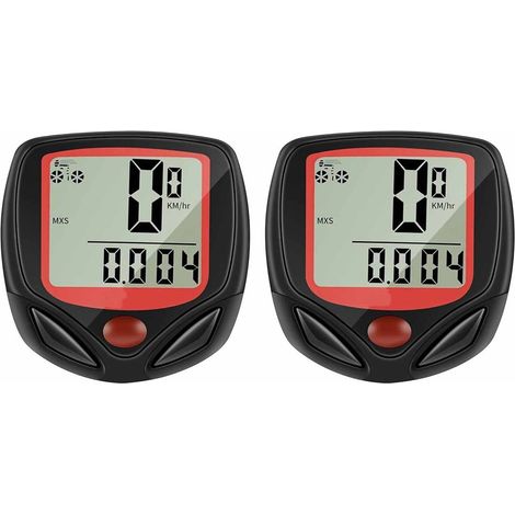 Compteur de vitesse sans fil pour vélo (lot de 2), installation facile, écran LCD, compatible avec vélos de route, VTT et vélos de ville, noir et rouge. (1/5)