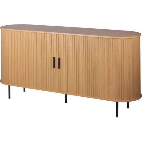 Madia Soggiorno Moderna 160 cm 2 Ante Scorrevoli Listellate Rovere MDF