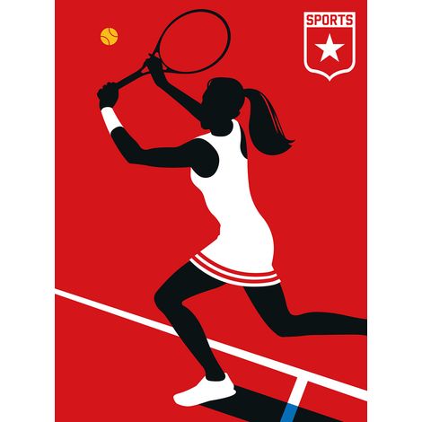 Papier peint panoramique rétro Tennis Tapisserie panoramique rouge joueuse de tennis Papier peint panoramique sport chambre fille & ado (1/2)