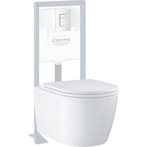 Pack WC suspendu sans bride Start Round Ceramic  + abattant frein de chute + Bâti-support autoportant + Plaque carré blanc alpin