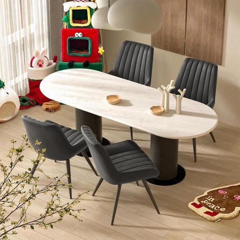 Esszimmerstühle 4er Set  Polsterstühle mit Rückenlehne  Kunstleder  Metallbeine  Schwarz (1/5)