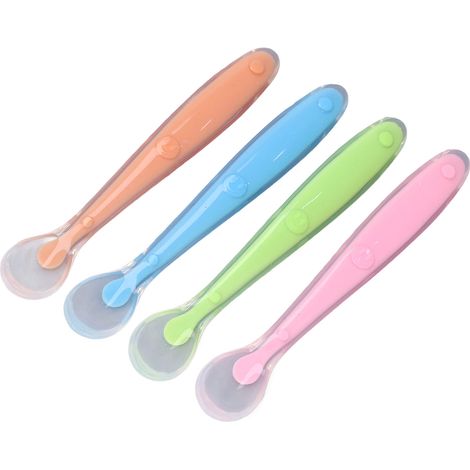 4 Cuillères en Silicone Souple pour Bébé - Poignée Ergonomique Anti-Dérapante, Faciles à Nettoyer, Idéales pour l'Alimentation des Tout-Petits (1/5)