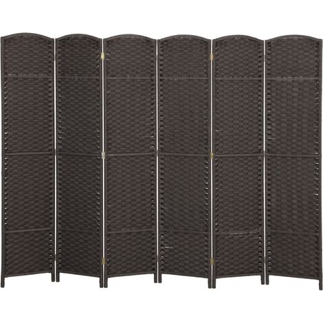 Paravent Pliable 6 Panneaux Séparateur de Pièce Brise-Vue Style Tressé Bois de Pin Polypropylène Marron 240x170cm (1/4)