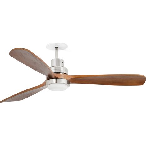 FARO Ventilador de techo con palas en nogal LED 3000K motor DC Ø1320 mm color níquel opaco material acero Lantau DC L Rec Ø1320 NQ Mat 3P Nogal LED 3000K