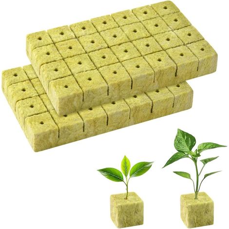 Laine de Roche, 56 Pièces Culture Hydroponique Cubes 4 X 4 X 4 cm, Cubes de Culture Soilless pour Boutures, Plantation, Jardinage Intérieur et Cultures Hors-Sol (1/5)