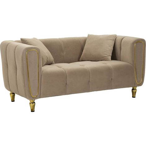 Dmora - Divano fisso 2 posti Gandolfo, Sofà dritto, Divanetto per salotto, Poltrona matrimoniale, 81x155 h71 cm, Grigio e Oro