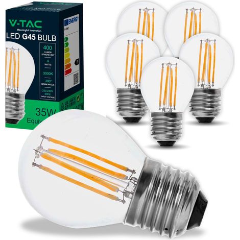 V-TAC 6x Lampadine LED Filamento G45 Attacco E27-4W (Equivalenti a 35W) - 400 Lumen - Lampadina Massima Efficienza e Risparmio Energetico - Luce Bianca Calda 3000K, 214306-6