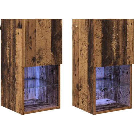 Lot de 2 meubles TV muraux rectangulaires modernes 30,5 x 30 x 60 cm avec éclairage LED ambiance cosy en bois ancien