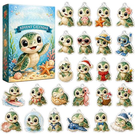 Calendrier de l'Avent Tortue Marine Mignonne - Coffret de compte à rebours de 24 jours pour Noël, idéal pour les fêtes et les bas de Noël (1/4)