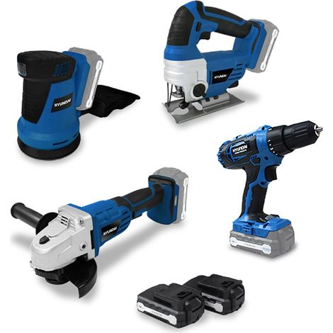 Pack d'outils 18V - HYUNDAI HPACK18V4 - Perceuse + Meuleuse + Scie sauteuse + Ponceuse (1/4)