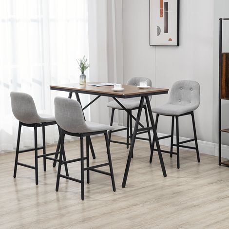 Bartisch-Set mit Hockern, Stehtisch mit 4 gepolsterten Stühlen, Stahlbeine, 120 x 60 x 91 cm, grau