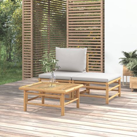 3 pcs Salon de jardin Salon d'extérieur Ensemble Meuble de Jardin Mobilier d'Extérieur avec coussins gris clair bambou XFNRX796176 (1/5)