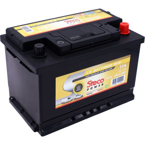 Stecopower – Batterie de voiture 12V 70Ah 680A – Technologie EFB – Démarrages à froid rapides – Dimensions 278x175x190 mm