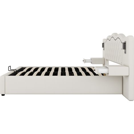 Cama canapé 180 x 200 cm beige con cabecero integrado, USB e iluminación (1/5)