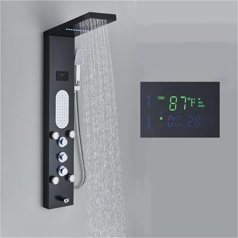 Ensemble de douche mitigeur thermostatique intelli Système de panneau de douche à effet pluie LCD Robinets de salle de bains en acier inoxydable Système de tour Spa Massage Jet Mitigeur for bain Colon (1/5)