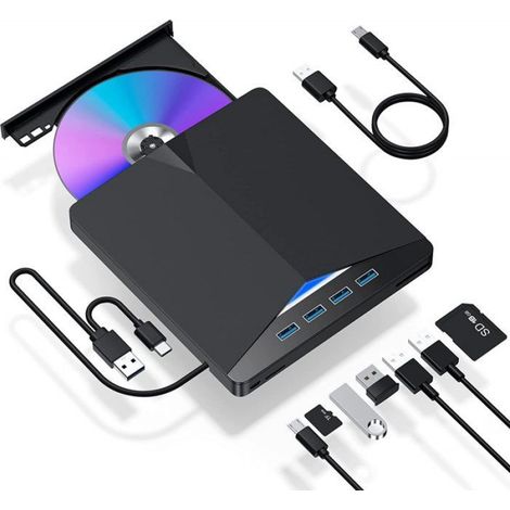 Lecteur dvd externe pour pc Graveur de lecteur optique portable externe multifonctionnel USB-TYPE-C 7 en 1 DVD CD VCD