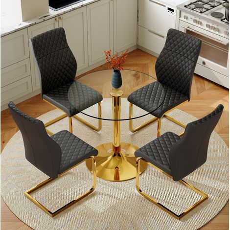 Conjunto mesa comedor redonda vidrio 85 cm 4 sillas OKMYHOME (1/5)