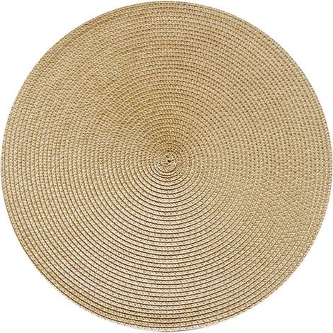 MINKUROW Set di 4 tappetini da tavolo rotondi intrecciati in PP lavabili e resistenti al calore 38 cm (Oro) (1/5)