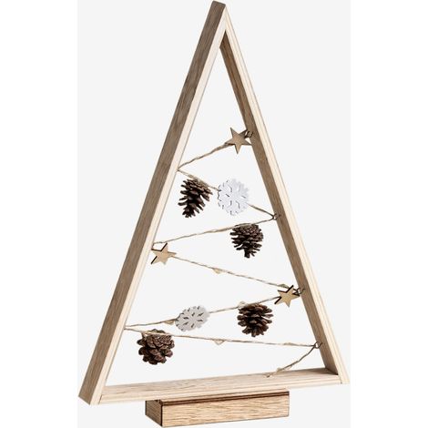Sklum – Arbre de Noël en bois avec lumières LED – Dimensions 40x27x5,2 cm – Décoration élégante pour intérieur – Accessoires en étoile et flocons (1/5)