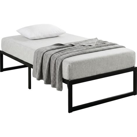Cadre lit 90x200 cm sommier métal rangement dessous sans bruit montage facile, noir (1/5)