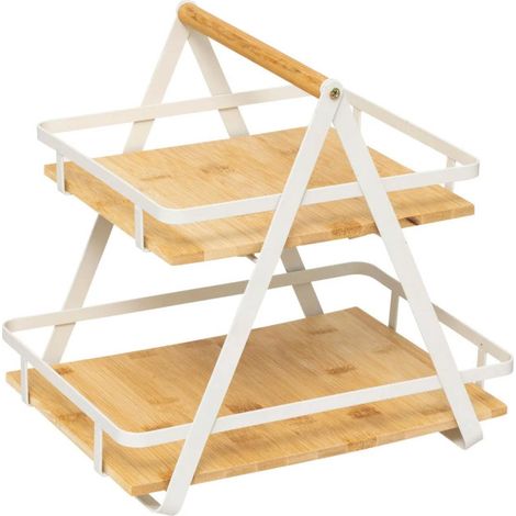 Étagère de Cuisine 2 Niveaux en Bambou "Ordera" 30cm Naturel & Blanc (1/2)