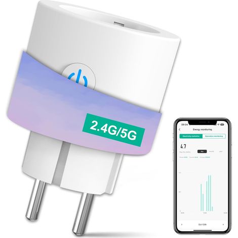 Prise Connectée 16A 2,4G/5G WiFi Mesure de Consommation Électrique, Smart Life APP, Horaires et Minuterie (1/5)