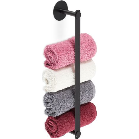 Relaxdays Toallero de Pared Adhesivo de Acero y Aluminio, Accesorio Portatoallas sin Taladro, 5,5x40,5x7 cm, Negro