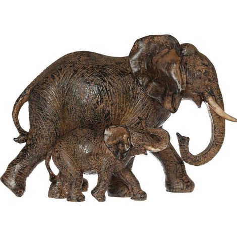 Statua 2 elefanti Kenna H.15,5cm in resina - Brown - Atmosphera créateur d'intérieur (1/5)