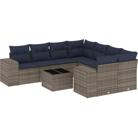 Maison Exclusive - 9-teiliges Gartensofa-Set mit Kissen, grau, Po (1/5)