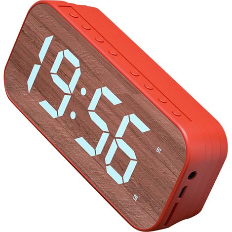 Nouvelle mini enceinte Bluetooth sans fil avec finition miroir, réveil avec télécommande, enceinte connectée, rouge (1/5)