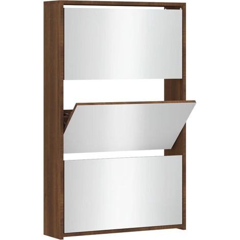 Meuble à chaussures,Armoire à chaussures miroir 3niveaux Chêne marron 63x17x102,5cm CFW4206620 (1/5)
