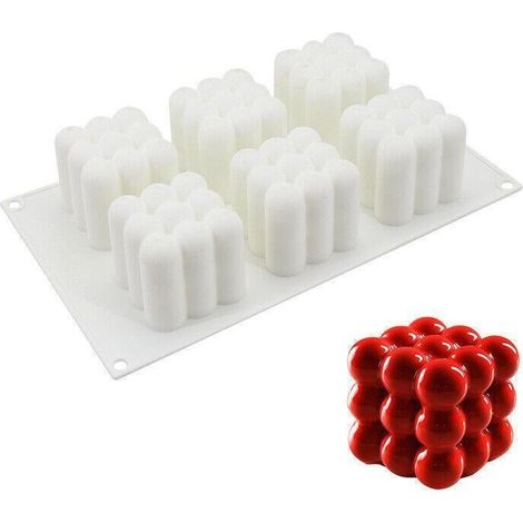 Moule à bougie cubique 3D à 6 cavités en silicone pour cire, gâteau à bulles, dessert, moule en plâtre (1/5)
