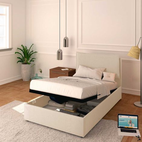 Baldiflex Letto Contenitore Piazza e mezzo 120x190 Licia in Ecopelle con Rete a Doghe colore Bianco White (1/5)