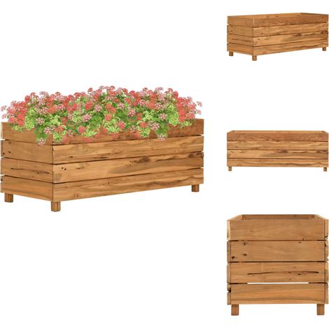 Hochbeet 100x40x38 cm Teak Altholz und Stahl - Hochbeet - Teakholz - Gartendekoration - Blumenerde - Pflanzenbehälter (1/5)